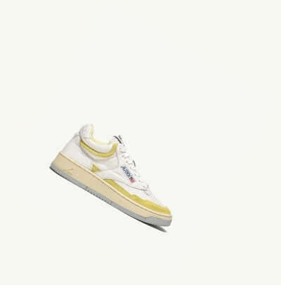 Women's Autry Open Mid Sneakers White Yellow | 512984DNR
